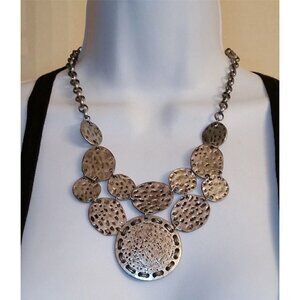 𝅺Ruby Rd Chunky Hammered Disc Chain Statement Bib Necklace Modernist Look.